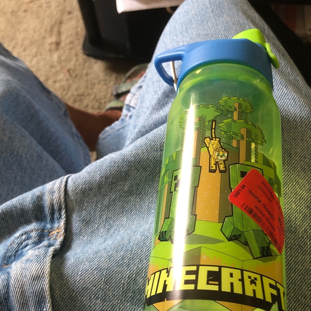 Green Water Bottle with Blue Lid